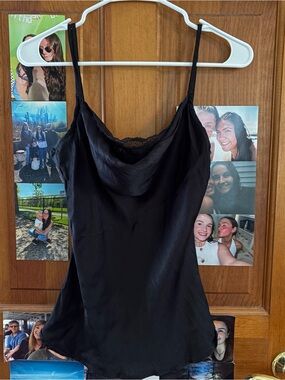 Black Lace-Trim Satin Cami Top - Women